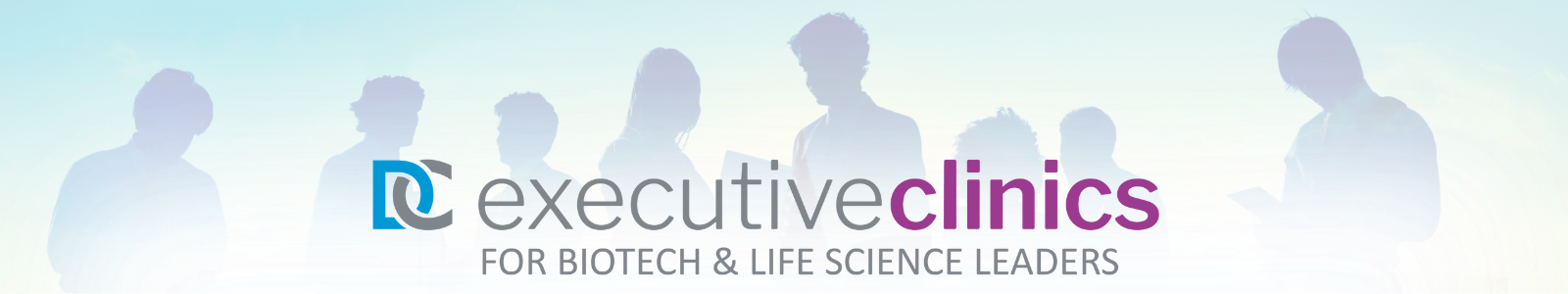 Exec clinic people with purple accent lettering